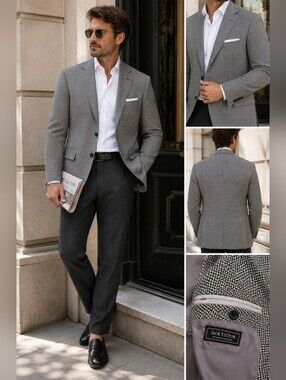 Jack Victor 100% Cashmere Black White Houndstooth Sport Coat Blazer 44L